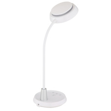 Stolní lampa, bílá a stříbrná plastová, dotykové zapnutí/vypnutí, dotykový spínač plynulý, paměť, včetně adaptéru, Flexo, DxŠxV:30,5x17x45cm, LED 12W 230V, zdroj 70–950lm, výstup 60–650lm, změna barvy světla 3000/4000/6000K