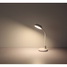 Stolní lampa, bílá a stříbrná plastová, dotykové zapnutí/vypnutí, dotykový spínač plynulý, paměť, včetně adaptéru, Flexo, DxŠxV:30,5x17x45cm, LED 12W 230V, zdroj 70–950lm, výstup 60–650lm, změna barvy světla 3000/4000/6000K