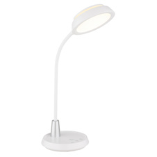 Stolní lampa, bílá a stříbrná plastová, dotykové zapnutí/vypnutí, dotykový spínač plynulý, paměť, včetně adaptéru, Flexo, DxŠxV:30,5x17x45cm, LED 12W 230V, zdroj 70–950lm, výstup 60–650lm, změna barvy světla 3000/4000/6000K