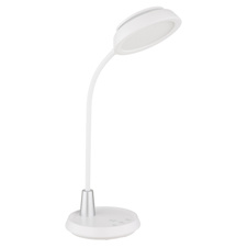 Stolní lampa, bílá a stříbrná plastová, dotykové zapnutí/vypnutí, dotykový spínač plynulý, paměť, včetně adaptéru, Flexo, DxŠxV:30,5x17x45cm, LED 12W 230V, zdroj 70–950lm, výstup 60–650lm, změna barvy světla 3000/4000/6000K