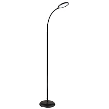 Stojací lampa, kov a černý plast, dotykové zapnutí/vypnutí, dotykový vypínač, paměť, včetně adaptéru, DxŠxV:50x22x125cm, max. výška 153cm, včetně LED 8W 230V, 800lm zdroj, 640lm výstup, změna barvy světla 2700-6000K
