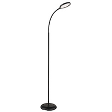 Stojací lampa, kov a černý plast, dotykové zapnutí/vypnutí, dotykový vypínač, paměť, včetně adaptéru, DxŠxV:50x22x125cm, max. výška 153cm, včetně LED 8W 230V, 800lm zdroj, 640lm výstup, změna barvy světla 2700-6000K