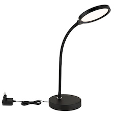 Stolní lampa, kov a černý plast, dotykové zapnutí/vypnutí, dotykový vypínač, plynulé, včetně adaptéru, Flexo, DxŠxV:43x15x28cm, délka kabelu 150cm, max. V: 56cm, LED 8W 230V, zdroj 800lm, výstup 640lm, změna barvy světla 2700–6000K