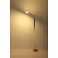 Stojací lampa, mosazný kov, saténový akrylát, transparentní, dotykové zapnutí/vypnutí, dotykový vypínač hladký, DxŠxV:52x20x173cm, délka kabelu 180cm, LED 6,5W 230V, zdroj 700lm, výstup 350lm, změna barvy světla 2700/3350/4000K
