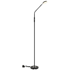 Stojací lampa, matný černý kov, saténový akrylát, transparentní, dotykové zapnutí/vypnutí, dotykový vypínač, DxŠxV:52x20x173cm, délka kabelu 180cm, včetně LED 6,5W 230V, 700lm zdroj, 350lm výstup, změna barvy světla 2700/3350/4000K