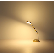 Stolní lampa, mosazný kov, saténový akrylát, transparentní, dotykové zapnutí/vypnutí, dotykový vypínač, HxŠxV:43x13x53,5cm, délka kabelu 150cm, LED 6,5W 230V, zdroj 700lm, výstup 350lm, změna barvy světla 2700/3350/4000K