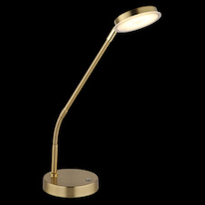 Stolní lampa, mosazný kov, saténový akrylát, transparentní, dotykové zapnutí/vypnutí, dotykový vypínač, HxŠxV:43x13x53,5cm, délka kabelu 150cm, LED 6,5W 230V, zdroj 700lm, výstup 350lm, změna barvy světla 2700/3350/4000K