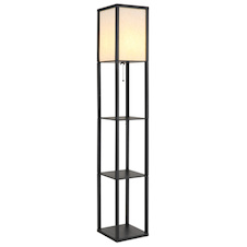 Stojací lampa, černé dřevo, látka v přírodní barvě, černý PVC kabel, tahový vypínač, DxŠxV:26x26x160cm, délka kabelu 180cm, bez žárovky 1x E27, max. 60W 230V