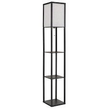 Stojací lampa, černé dřevo, látka v přírodní barvě, černý PVC kabel, tahový vypínač, DxŠxV:26x26x160cm, délka kabelu 180cm, bez žárovky 1x E27, max. 60W 230V