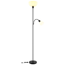 Stojací lampa, matný černý kov, bílý plast, Ø:260mm, V:1787mm, délka kabelu 1800mm, velké sklo Ø:26cm, čtecí sklo Ø:11cm, V:9cm, bez žárovky 1x E27, max. 40W 230V, bez žárovky 1x E14, max. 25W 230V