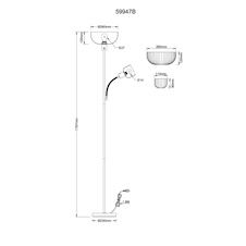 Stojací lampa, matný černý kov, bílý plast, Ø:260mm, V:1787mm, délka kabelu 1800mm, velké sklo Ø:26cm, čtecí sklo Ø:11cm, V:9cm, bez žárovky 1x E27, max. 40W 230V, bez žárovky 1x E14, max. 25W 230V