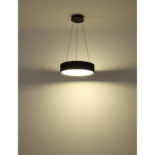 Závěsné svítidlo, matný černý kov, bílý akrylát, černý PVC kabel, více nastavení pomocí nástěnného vypínače, fixovatelné barvy, paměťová funkce, výškově nastavitelné, Ø:46cm, H:120cm, LED 45W 230 V, zdroj 5625lm, výkon 1600lm, CCT 2700/4000/6000 K
