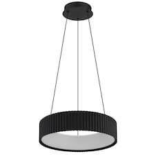 Závěsné svítidlo, matný černý kov, bílý akrylát, černý PVC kabel, více nastavení pomocí nástěnného vypínače, fixovatelné barvy, paměťová funkce, výškově nastavitelné, Ø:46cm, H:120cm, LED 45W 230 V, zdroj 5625lm, výkon 1600lm, CCT 2700/4000/6000 K
