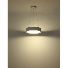 Závěsné svítidlo, matný bílý kov, bílý akrylát, průhledný PVC kabel, více nastavení pomocí nástěnného vypínače, fixovatelné barvy, paměťová funkce, výškově nastavitelné, Ø:46cm, H:120cm, LED 45W 230 V, zdroj 5625lm, výkon 1600lm, CCT2700/4000/6000 K