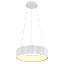 Závěsné svítidlo, matný bílý kov, bílý akrylát, průhledný PVC kabel, více nastavení pomocí nástěnného vypínače, fixovatelné barvy, paměťová funkce, výškově nastavitelné, Ø:46cm, H:120cm, LED 45W 230 V, zdroj 5625lm, výkon 1600lm, CCT2700/4000/6000 K