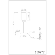 Stolní lampa, matný černý kov, matné bílé sklo, tmavý dub, černý textilní kabel, kolébkový vypínač na kabelu, Ø:12cm, V:42cm, délka kabelu 150cm, bez žárovek 1x E27, max. 60W 230V