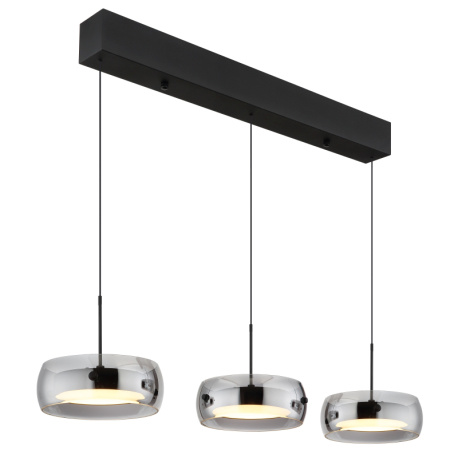 Závěsné svítidlo, matný černý kov, kouřové sklo, bílý plast, černý PVC kabel, výška nastavitelná od 30 do 120cm s mechanismem soft lift, DxŠxV:85x20x120cm, LED 30W 230 V, zdroj 3000lm, výkon 2400lm, 3000 K