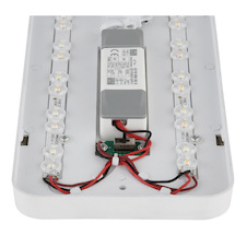 Stropní svítidlo, matný bílý kov, bílý akrylát, posuvný spínač, nastavitelné barvy, DxŠxV:28,5x13,5x6cm, LED 12W 230V, zdroj 1500lm, výkon 684lm, CCT 3000/4200/6500K