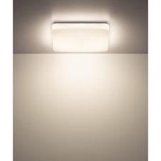 Stropní svítidlo, matný bílý kov, bílý akrylát, posuvný spínač, nastavitelné barvy, DxŠxV:27x27x5,5cm, LED 16W 230V, zdroj 1780lm, výkon 1250lm, CCT 3000/4200/6500K