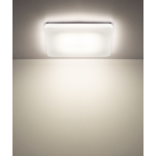 Stropní svítidlo, matný bílý kov, bílý akrylát, posuvný spínač, nastavitelné barvy, DxŠxV:41x41x6cm, 24W 230V LED, zdroj 2600lm, výkon 1720lm, CCT 3000/4200/6500K