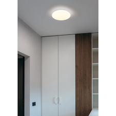 Stropní svítidlo, matný bílý kov, bílý akrylát, posuvný spínač, nastavitelné barvy, Ø:26cm, V:6,5cm, 12W 230 V LED, zdroj 1170lm, výkon 760lm, CCT 3000/4200/6500 K