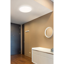 Stropní svítidlo, matný bílý kov, bílý akrylát, posuvný spínač, nastavitelné barvy, Ø:40cm, H:8,5cm, 24W 230V LED, zdroj 2600lm, výkon 1870lm, CCT 3000/4200/6500K