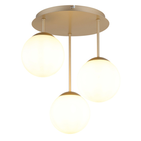 Stropní svítidlo, kov, barva šampaň, bílé skleněné koule, Ø:34cm, V:40cm, bez žárovek 3x E14, max. 25W LED 230V