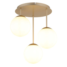 Stropní svítidlo, kov, barva šampaň, bílé skleněné koule, Ø:34cm, V:40cm, bez žárovek 3x E14, max. 25W LED 230V