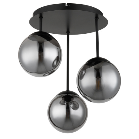 Stropní svítidlo, matný černý kov, kouřově zbarvené skleněné koule, Ø:32,5cm, V:40cm, bez žárovek 3x E14, max. 25W LED 230V