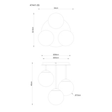 Stropní svítidlo, matný černý kov, kouřově zbarvené skleněné koule, Ø:32,5cm, V:40cm, bez žárovek 3x E14, max. 25W LED 230V