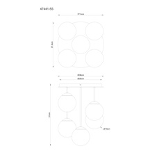Stropní svítidlo, matný černý kov, kouřově zbarvené skleněné koule, Ø:38cm, V:51cm, bez žárovek 5x E14, max. 25W LED 230V
