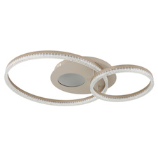 Stropní svítidlo, matný kov v pískové barvě, zrcadlový plast s 3D efektem, matný kov v barvě cappuccino, čiré plastové krystaly, DxŠxV:70x50x11cm, kruh Ø:1x50cm, 1x30cm, LED 30W 230V, zdroj 3185lm, výkon 2248lm, 3000K