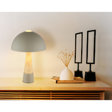 Stolní lampa, kov, matně šedá, imitace travertinu, černý PVC kabel, kolébkový vypínač na kabelu, Ø:25cm, V:36,5cm, délka kabelu 150cm, bez žárovky 1x E27 ILLU, max. 40W 230V