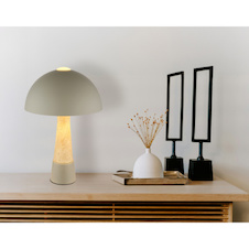 Stolní lampa, kov, matně šedá, imitace travertinu, černý PVC kabel, kolébkový vypínač na kabelu, Ø:25cm, V:36,5cm, délka kabelu 150cm, bez žárovky 1x E27 ILLU, max. 40W 230V