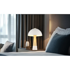 Stolní lampa, kov, pískově matná, imitace travertinu, černý PVC kabel, kolébkový vypínač na kabelu, Ø:25cm, V:36,5cm, délka kabelu 150cm, bez žárovky 1x E27 ILLU, max. 40W 230V