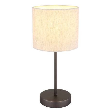 Stolní lampa, kov, černá a chrom matná, lněná krémová, PVC kabel, kolébkový vypínač na kabelu, Ø:17cm, V:37cm, délka kabelu 150cm, bez žárovky 1x E27, max. 25W 230V