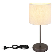 Stolní lampa, kov, černá a chrom matná, lněná krémová, PVC kabel, kolébkový vypínač na kabelu, Ø:17cm, V:37cm, délka kabelu 150cm, bez žárovky 1x E27, max. 25W 230V