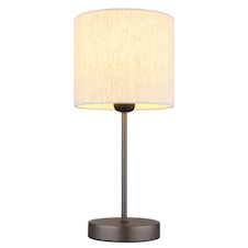 Stolní lampa, kov, černá a chrom matná, lněná krémová, PVC kabel, kolébkový vypínač na kabelu, Ø:17cm, V:37cm, délka kabelu 150cm, bez žárovky 1x E27, max. 25W 230V