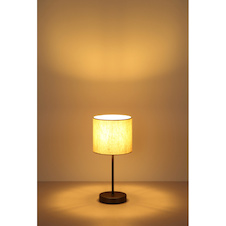 Stolní lampa, kov, černá a chrom matná, lněná krémová, PVC kabel, kolébkový vypínač na kabelu, Ø:17cm, V:37cm, délka kabelu 150cm, bez žárovky 1x E27, max. 25W 230V