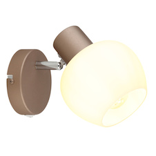 Nástěnná lampa, matný kov v barvě kávy, pochromovaný kov, bílé sklo, kolébkový vypínač na výrobku, otočná/naklápěcí, ŠxV:12,5x15cm, V:16cm, bez žárovky 1x E27 40W, 230V