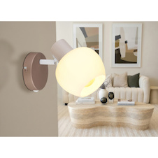Nástěnná lampa, matný kov v barvě kávy, pochromovaný kov, bílé sklo, kolébkový vypínač na výrobku, otočná/naklápěcí, ŠxV:12,5x15cm, V:16cm, bez žárovky 1x E27 40W, 230V