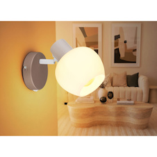 Nástěnná lampa, matný kov v barvě kávy, pochromovaný kov, bílé sklo, kolébkový vypínač na výrobku, otočná/naklápěcí, ŠxV:12,5x15cm, V:16cm, bez žárovky 1x E27 40W, 230V