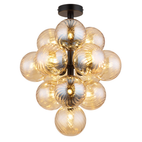Stropní svítidlo, matný černý kov, jantarové skleněné koule, Ø:39,5cm, V:50cm, bez žárovek 13xG9, max. 4W LED 230V