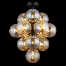 Stropní svítidlo, matný černý kov, jantarové skleněné koule, Ø:39,5cm, V:50cm, bez žárovek 13xG9, max. 4W LED 230V