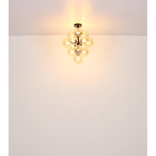 Stropní svítidlo, matný černý kov, jantarové skleněné koule, Ø:39,5cm, V:50cm, bez žárovek 13xG9, max. 4W LED 230V