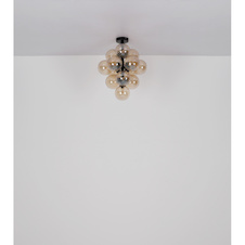 Stropní svítidlo, matný černý kov, jantarové skleněné koule, Ø:39,5cm, V:50cm, bez žárovek 13xG9, max. 4W LED 230V