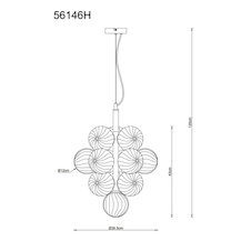 Závěsné svítidlo, matný černý kov, jantarové skleněné koule, černý PVC kabel, výškově nastavitelné, Ø:39,5cm, V:120cm, bez žárovek 13xG9, max. 4W LED 230V