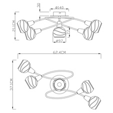 Stropní svítidlo, kov nikl matný, sklo kouřové, včetně žárovek Globo LED Bulb 10585, DxŠxV: 63x37x21cm, 5xE14 LED 4W 230V, 324lm, 3000K.