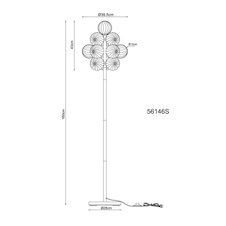 Stojací lampa, matný černý kov, jantarové skleněné koule, černý PVC kabel, nožní vypínač integrovaný v kabelu, Ø:39,5cm, V:160cm, délka kabelu 180cm, bez žárovek 13xG9, max. 4W LED 230V