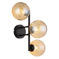 Nástěnná lampa, matný černý kov, jantarové skleněné koule, DxŠxV:36x28x25cm, bez žárovek 3xG9, max. 4W LED 230V
